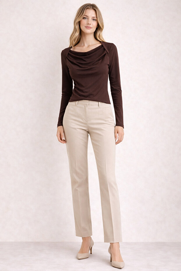 Kayık Yaka Single Jersey Combed Cotton Blouse