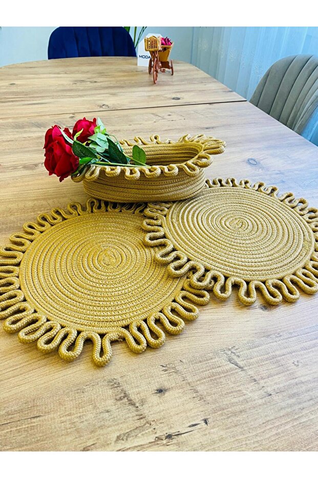 Presentation Plate Mat Jute Placemat American Serving and Basket Set 3 Pieces