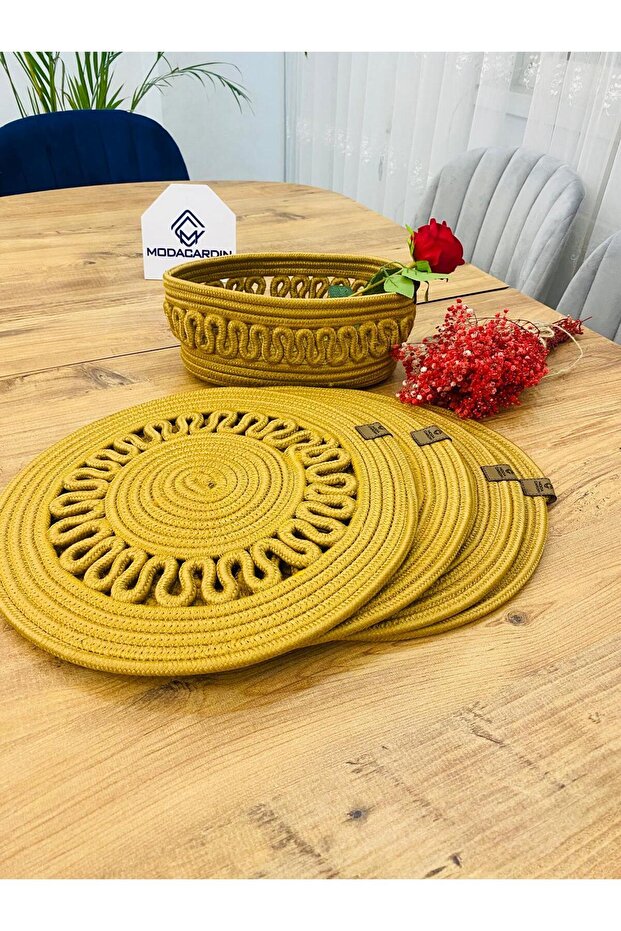 Wicker Jute Presentation Plate Mat Supla American Serving Tray and Basket 5 Pieces