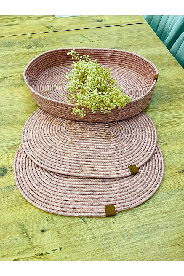 Jute Straw Presentation Plate Mat, American Style Oval Serving Tray and Basket, Set of 3