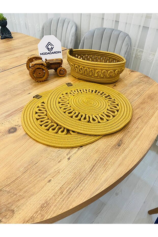 Presentation Plate Mat Jute Placemat American Serving and Basket Set 3 Pieces
