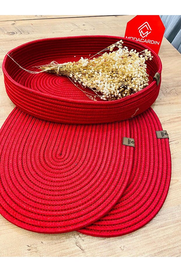 Jute Straw Presentation Plate Mat, American Style Oval Serving Tray and Basket, Set of 3