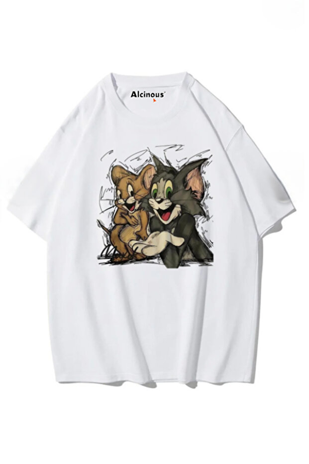Unisex Printed Oversized White Cotton Short Sleeve Basic T-Shirt
