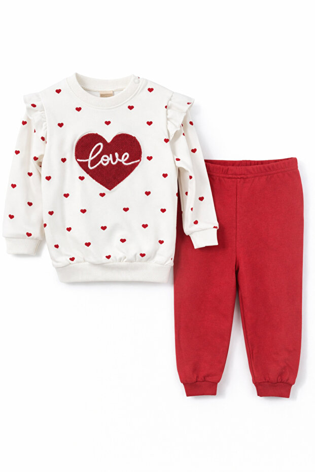Red Color Love Themed Baby Top and Bottom Set