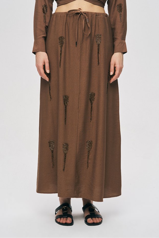 Women's Handcrafted Bead Embroidery Detailed Long Skirt