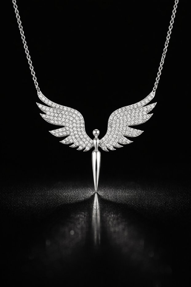 Silver Color Michael the Angel Winged Zircon Stone Steel Necklace | Anti-Tarnish & Anti-Allergic