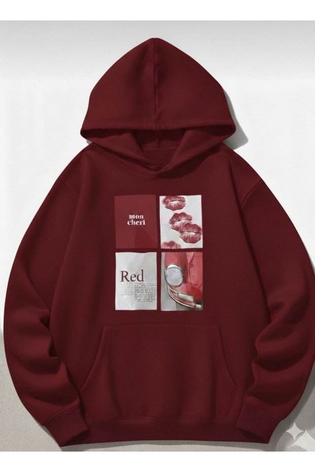 Unisex Men/Women Colorful Red Custom Printed Cotton Oversize Hooded Sweatshirt