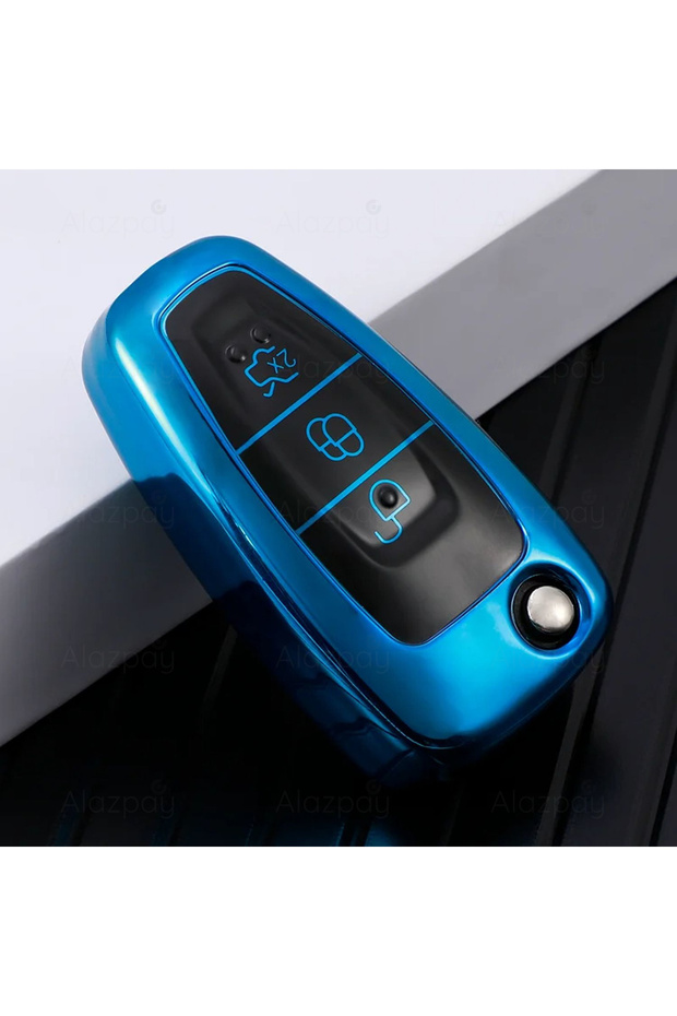 Ford Compatible Focus, Mondeo, Fiesta, Kuga, Transit, Ranger, C Max, S Max, Glossy Tpu Key Case Cover (Blue)