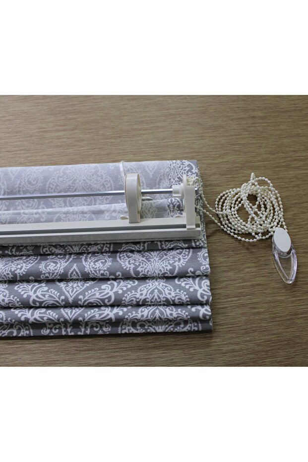 Polycotton Gri Damask Katlamalı Perde - 4