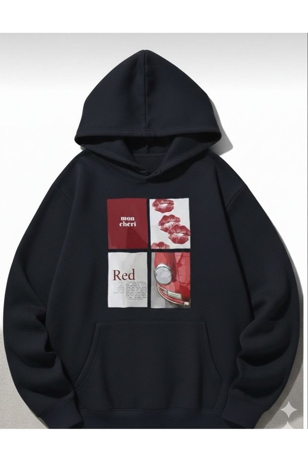 Unisex Men/Women Colorful Red Custom Printed Cotton Oversize Hooded Sweatshirt