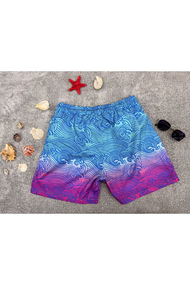 Erkek Mavi Dalgalı Deniz Şortu - 3