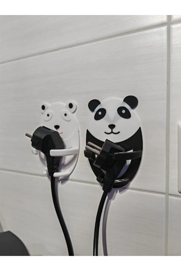 Cute Bear - Panda Socket Plug Holder – Cable Organizer Wall Hanger (Set of 2)