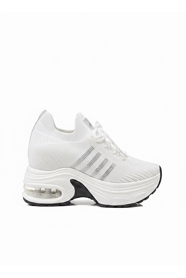 Stoned Lace-Up Knitwear Thick Padded Sole Women's Sneaker Shoes B279