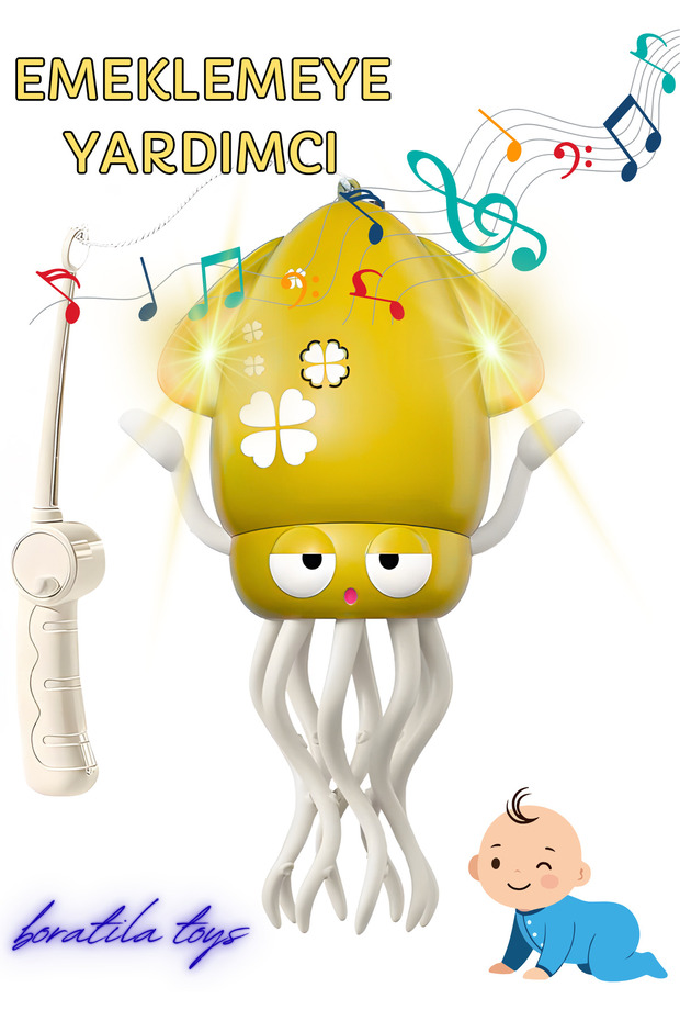 Boratila Toys Emeklemeye Yardımcı Dansçı Işıklı Müzikli Şarjlı Sevimli Ahtapot Oyuncak