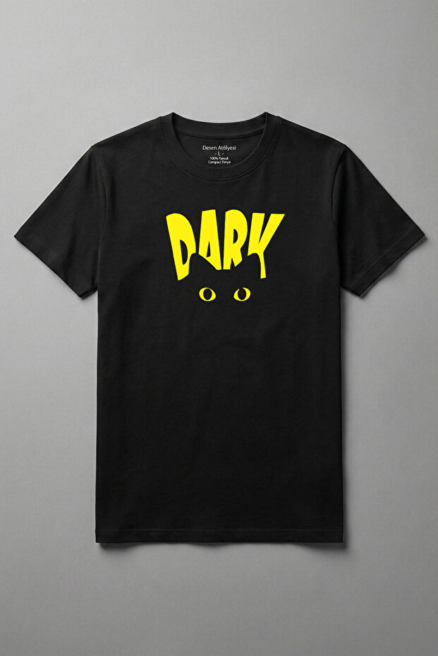 Cotton Cat Printed Black Basic Crew Neck Short Sleeve T-Shirt for Men - Women