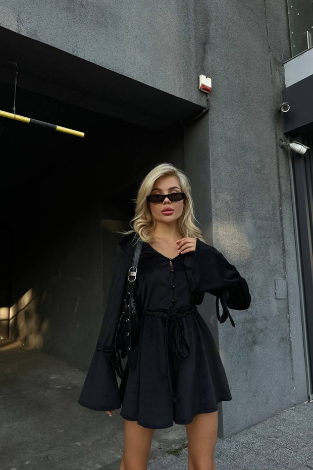 Dügme Detay Bagcıklı Basic Kadife Şort Tulum Elbise - 8