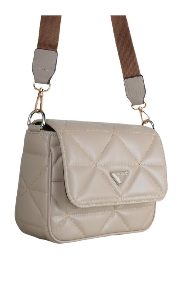 Quilted Patterned Wonderful Crossbody Bag Ecru