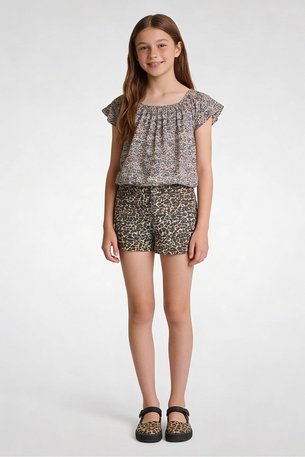 Kids Girl Animal Print Denim Shorts, Multicolor