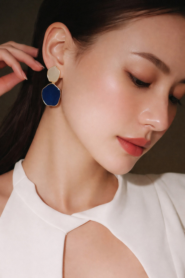 Geometric Navy Blue Earrings
