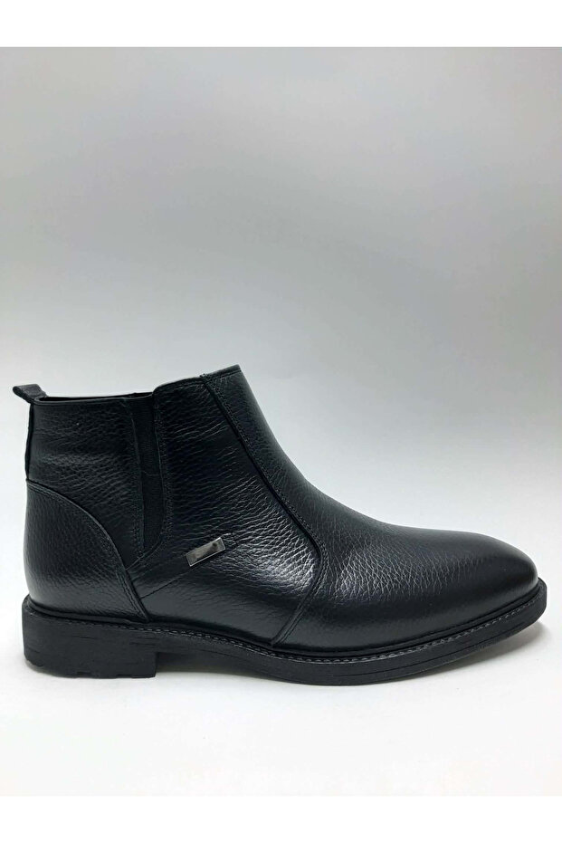 Genuine Leather Laceless Zippered Fur Inside Rubber Sole Black Classic Winter Men's Boots