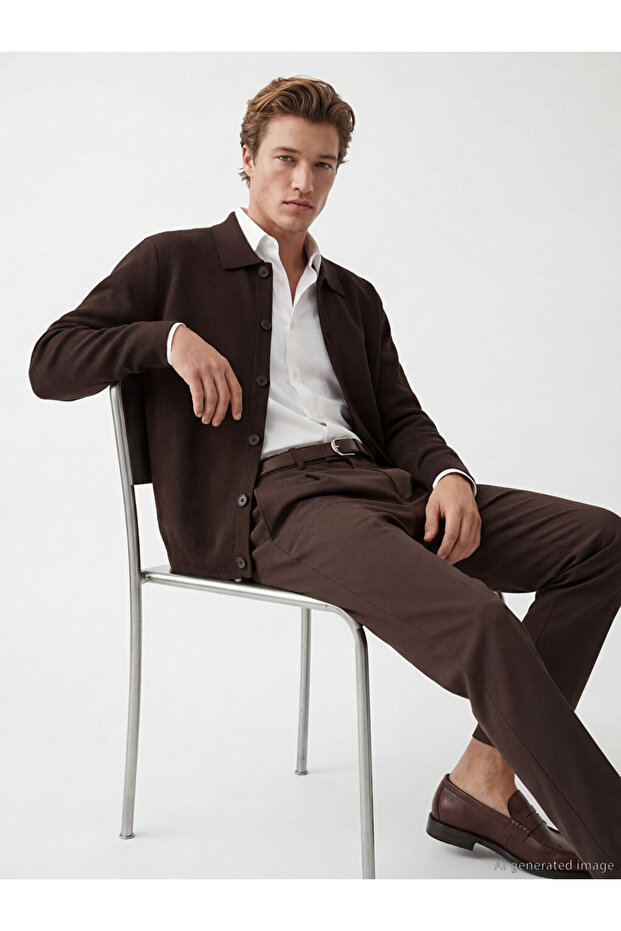 Brown Standard Fit Men's Knit Cardigan