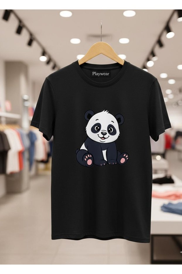 Play Wear Unisex Round Neck Printed T-Shirt with Minimal Panda Design