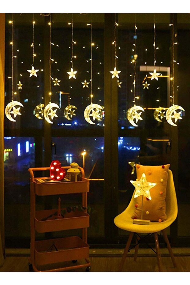 سلسلة مصابيح LED على شكل نجوم ، ستارة ديكور رمضان