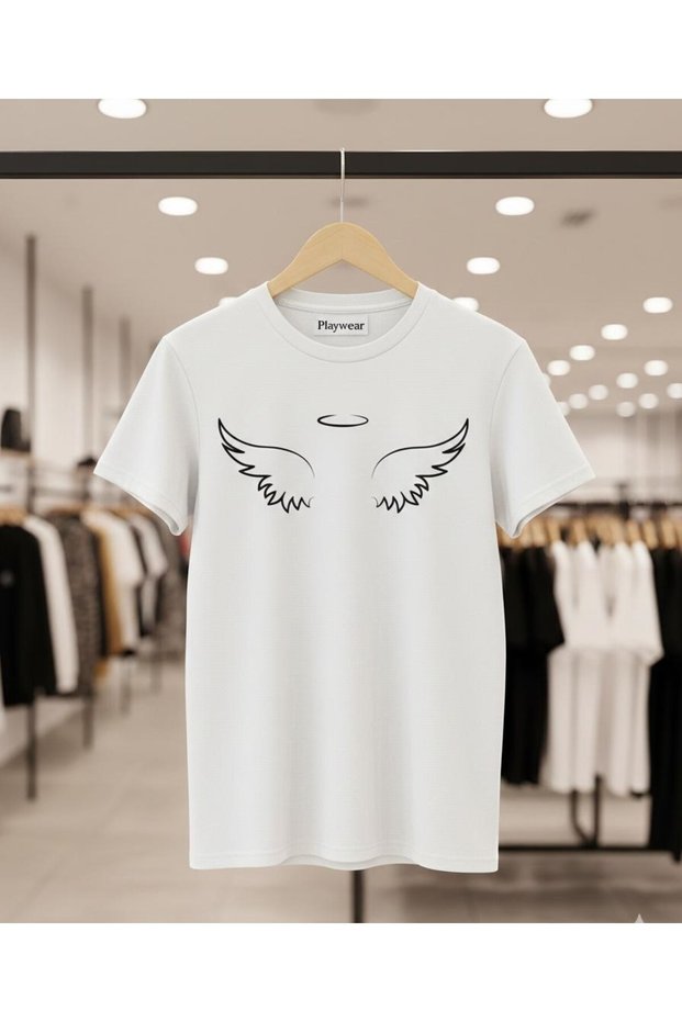 Play Wear Unisex Round Neck Printed T-Shirt with Angel Wing Round Design