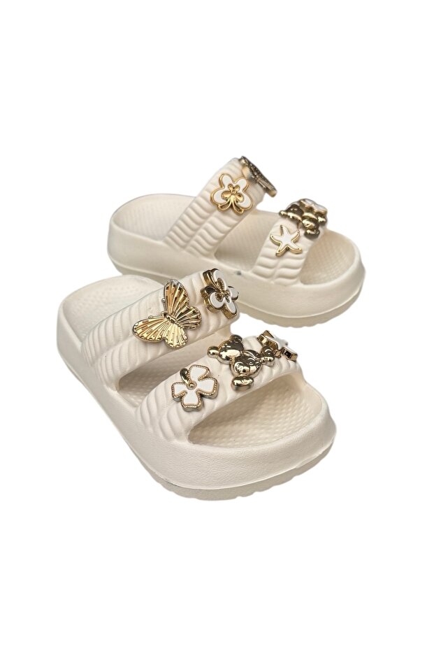 Girls' Soft Sole Slippers with Stone Accents and Light Sole