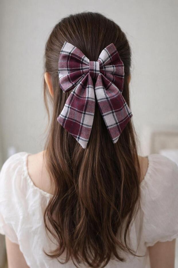 Stylish Automatic Bow Tie with Black, Gray and White Color Mix with Plaid Fabric