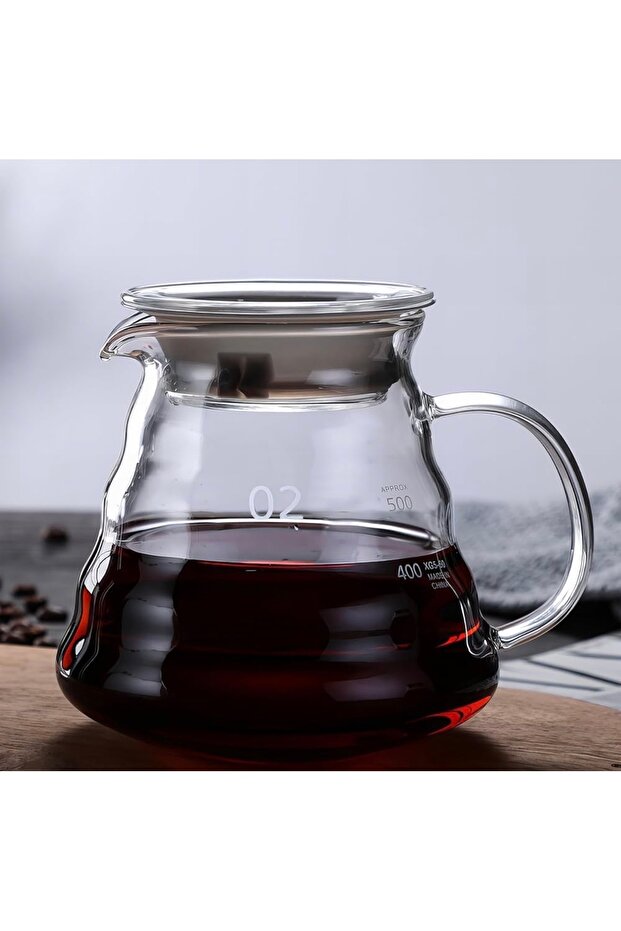 سيرفر زجاج لتقطير V60 قهوة مموج ابريق تقديم القهوة 02 سعة 500 ملي