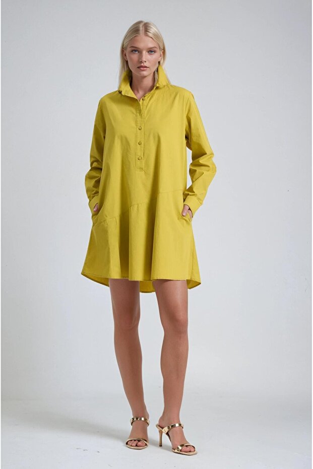 Shirt collar button-down loose fit mini shirt dress 2024
