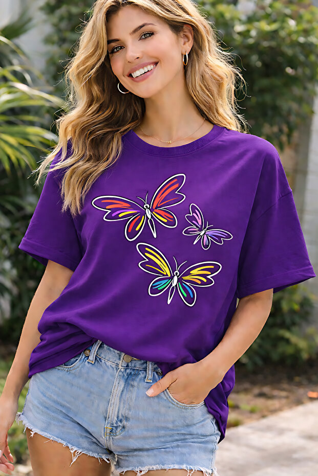 Butterflies Printed Cotton Relaxed Fit Round Neck Unisex T-Shirt
