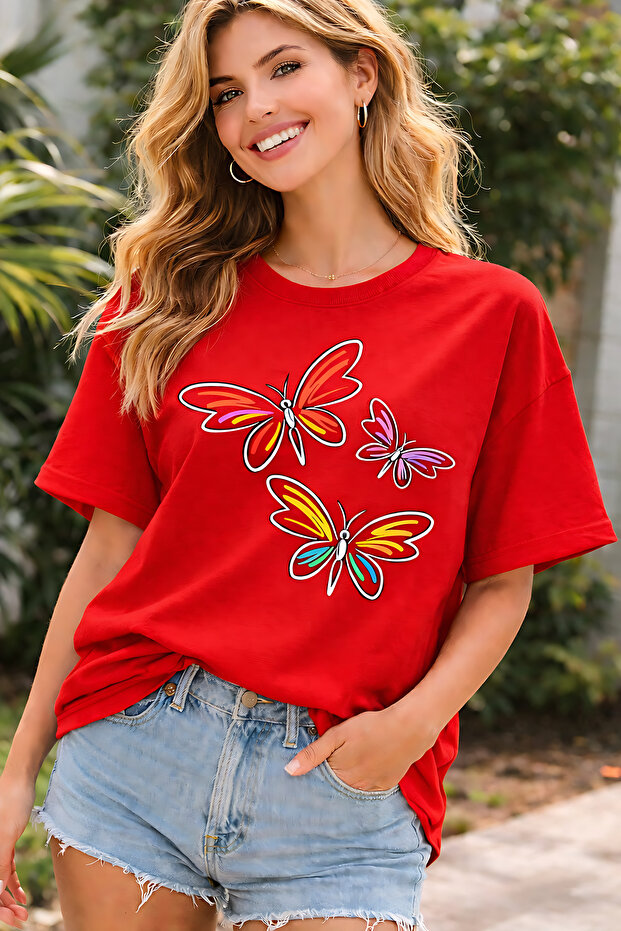 Butterflies Printed Cotton Relaxed Fit Round Neck Unisex T-Shirt