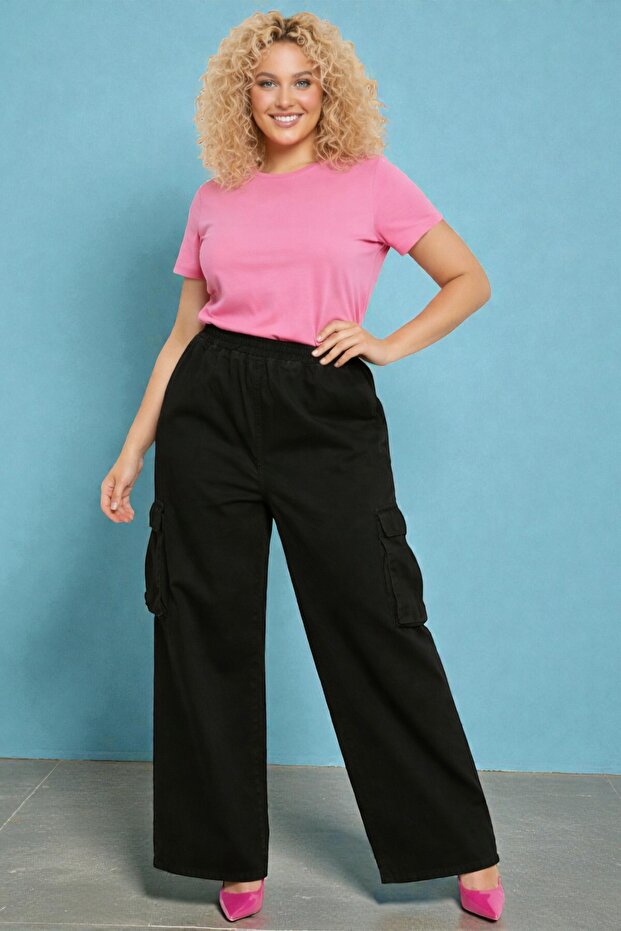 Women's Black High Waist Wide Leg Cargo Pants