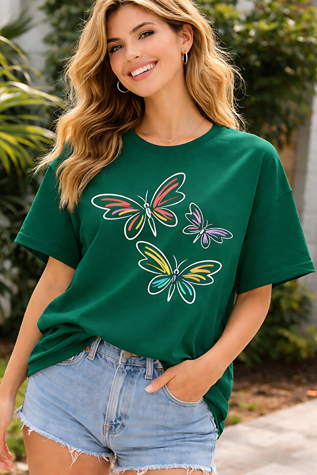 Butterflies Printed Cotton Relaxed Fit Round Neck Unisex T-Shirt