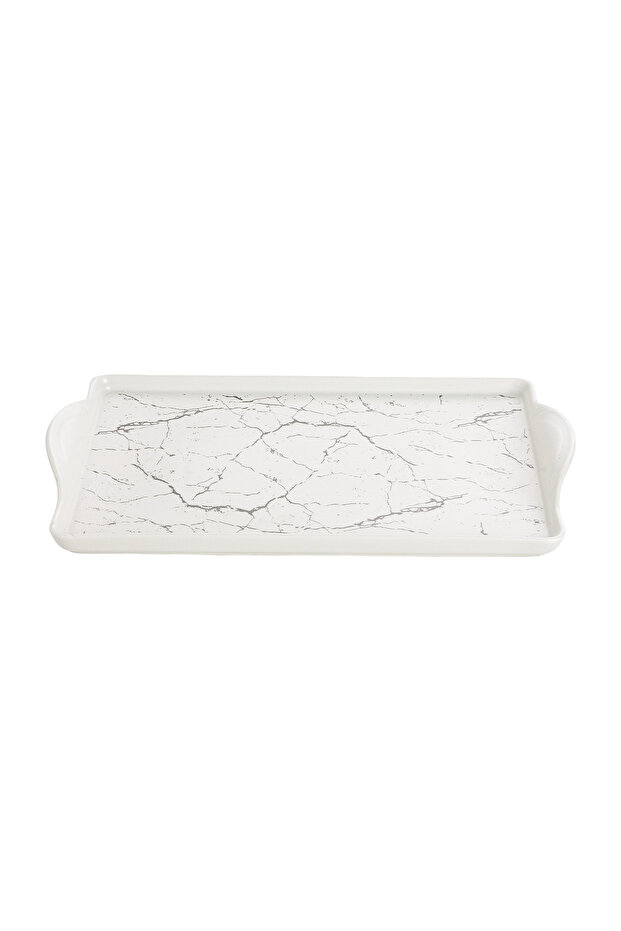 Rectangular Porcelain Serving Tray, 35.5 cm - marbled white - 3