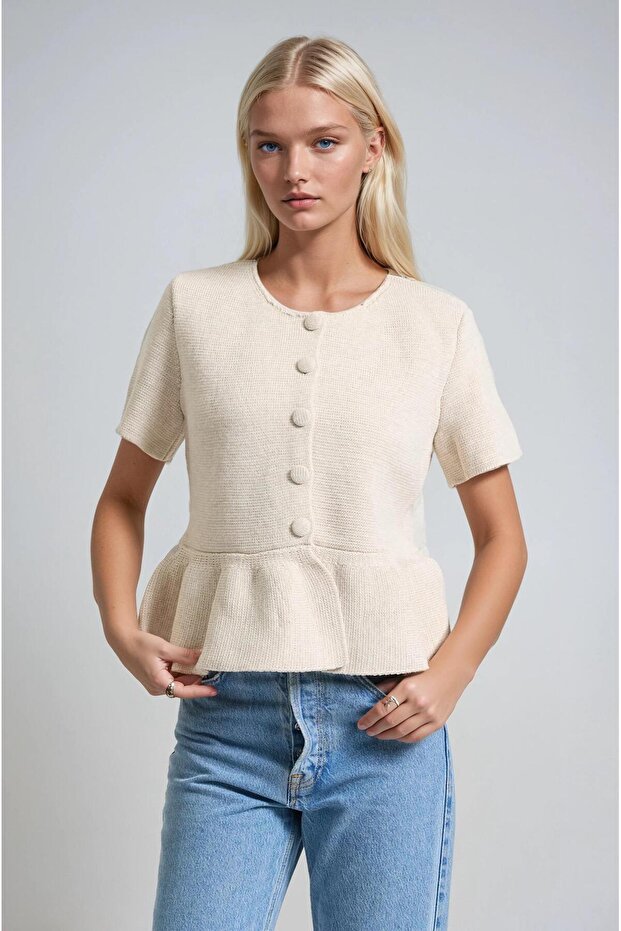 Volanlı Düğmeli Örme Hırka 5206 - 4