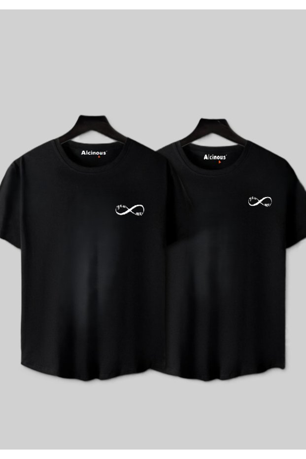 Cotton Black Unisex Endless Love Design Skirt Oval Lover Couple Combination 2-Piece T-Shirt