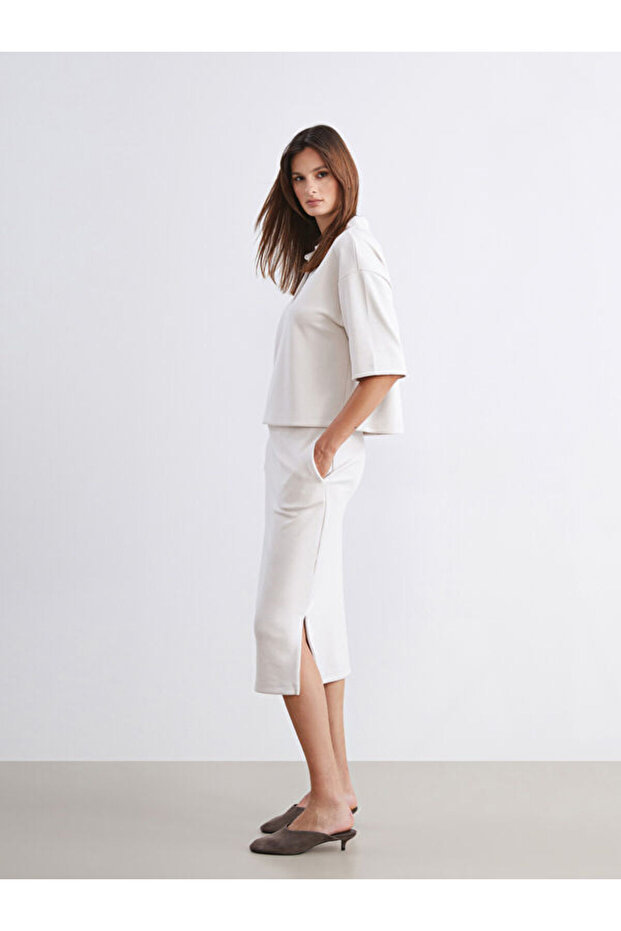 Slit Skirt with Elastic Waist