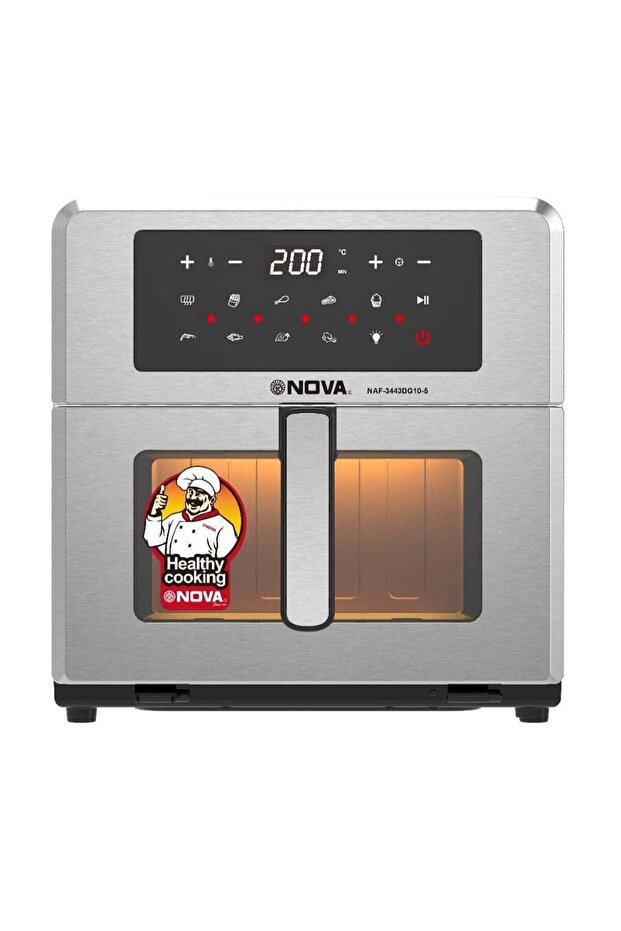 Digital Air Fryer with Double Heating System, 10.5L Extra Large Capacity, Touch Screen Display,