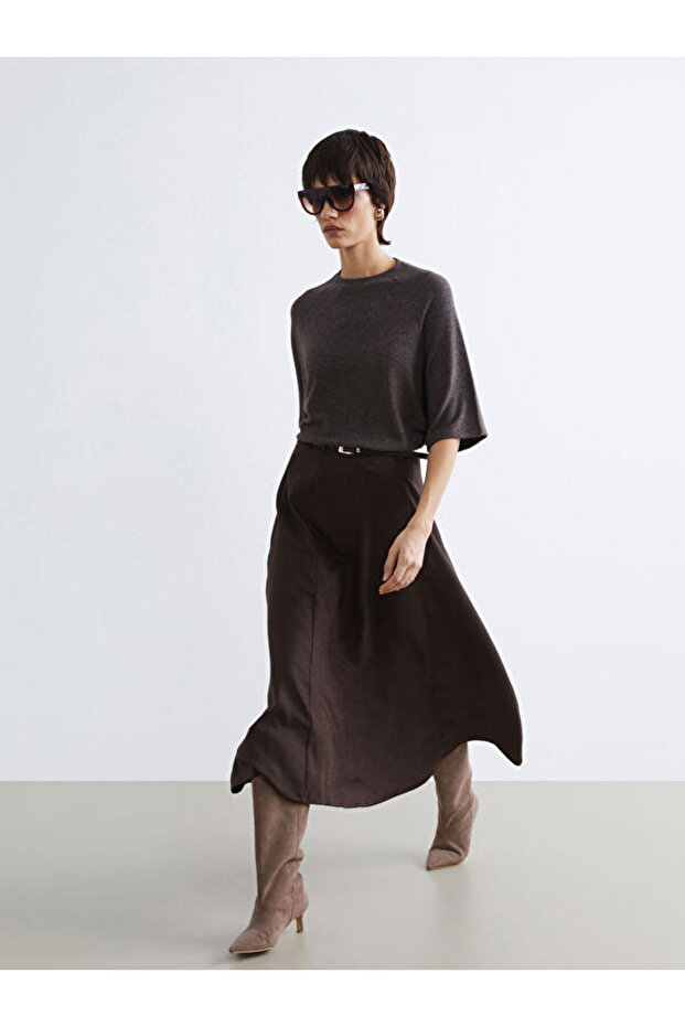 I Beli Belted A-Line Skirt with Suede Look from Freezen Store