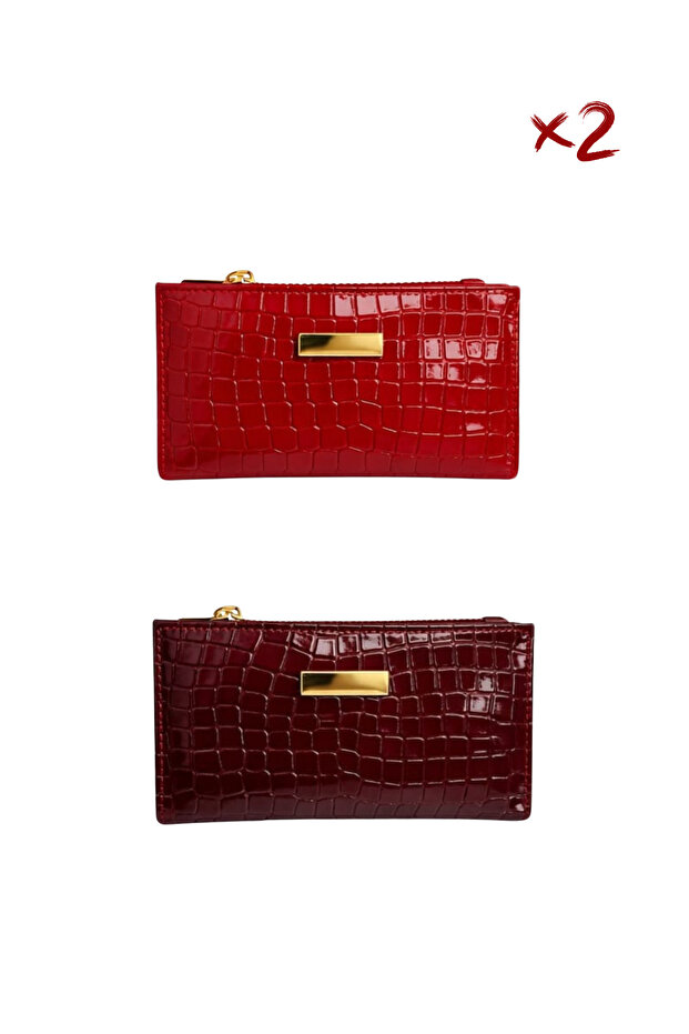 2-Piece Women's Crocodile Patterned Wallet |   Zippered Stylish Card Holder & Hand Wallet