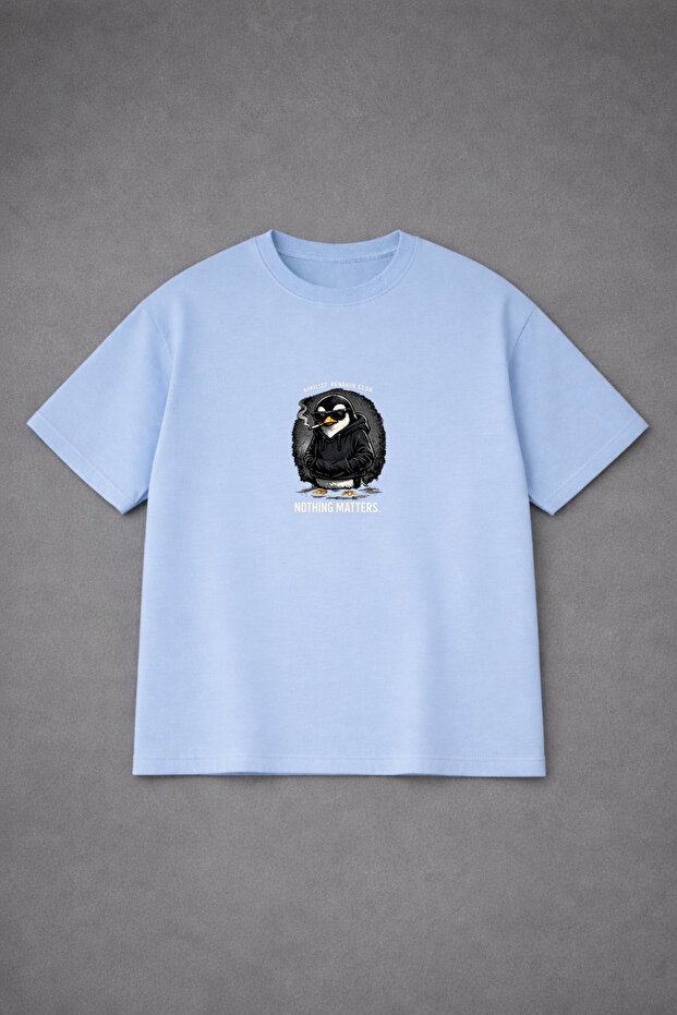 Oversize Unisex T-Shirt 100% Cotton Comfortable Fit Nihilist Penguin Printed T-Shirt