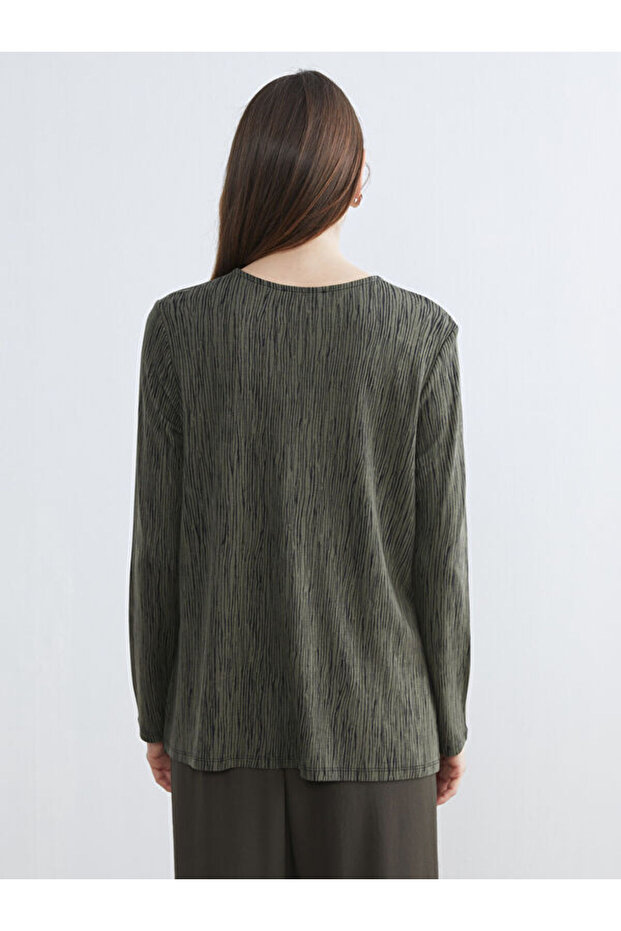 Crew Neck Patterned Blouse - 3