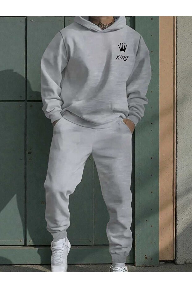 Men's Bottom Top Set King Print Design Hooded Sweatshirt