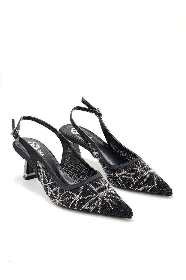 (Park) Damla Stone Detailed Closed Toe Heeled Evening Dress Shoes Black