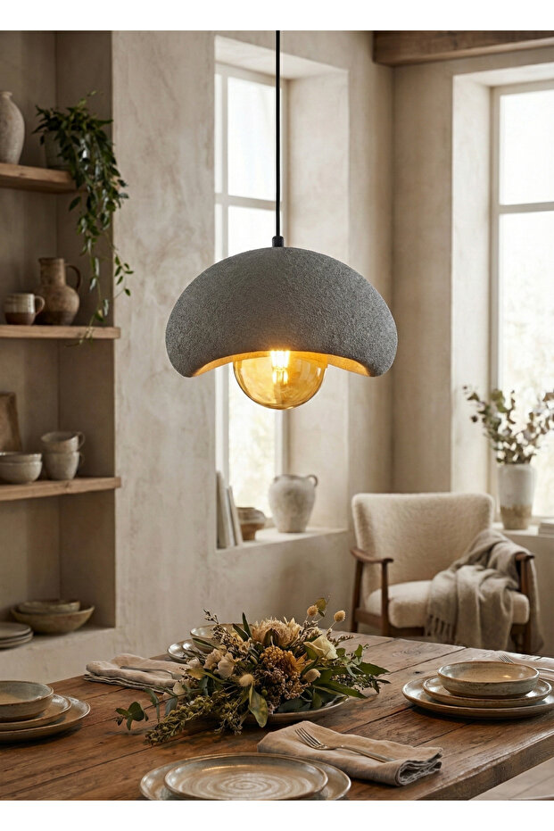 Beton Sarkıt Avize – Rustik Bohem Modern Tekli Sarkıt Avize (E27 Ampul Dahil) - 3