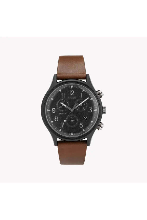 Men's Brown Leather Watch, Black Dial | Tw2t29600