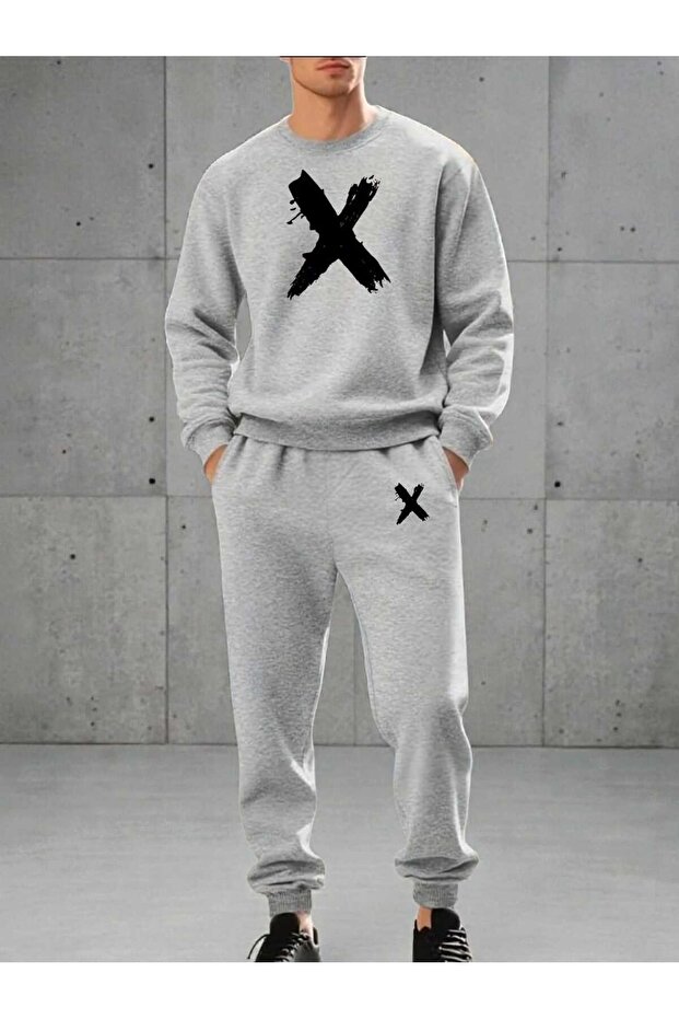 Men's Alt Top Team X Print Design Crew Neck Sweatshirt